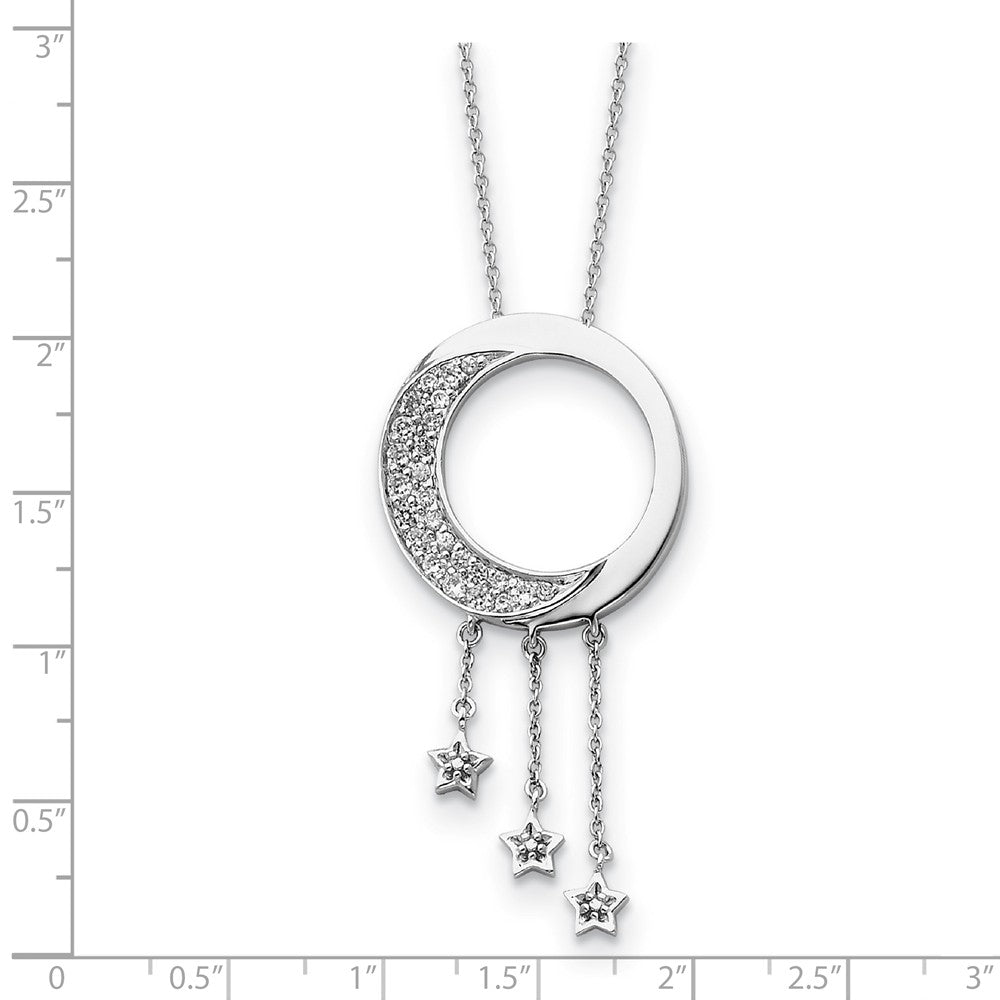 Alternate view of the Rhodium Plated Sterling Silver & CZ Moon and Stars Necklace, 18 Inch by The Black Bow Jewelry Co.