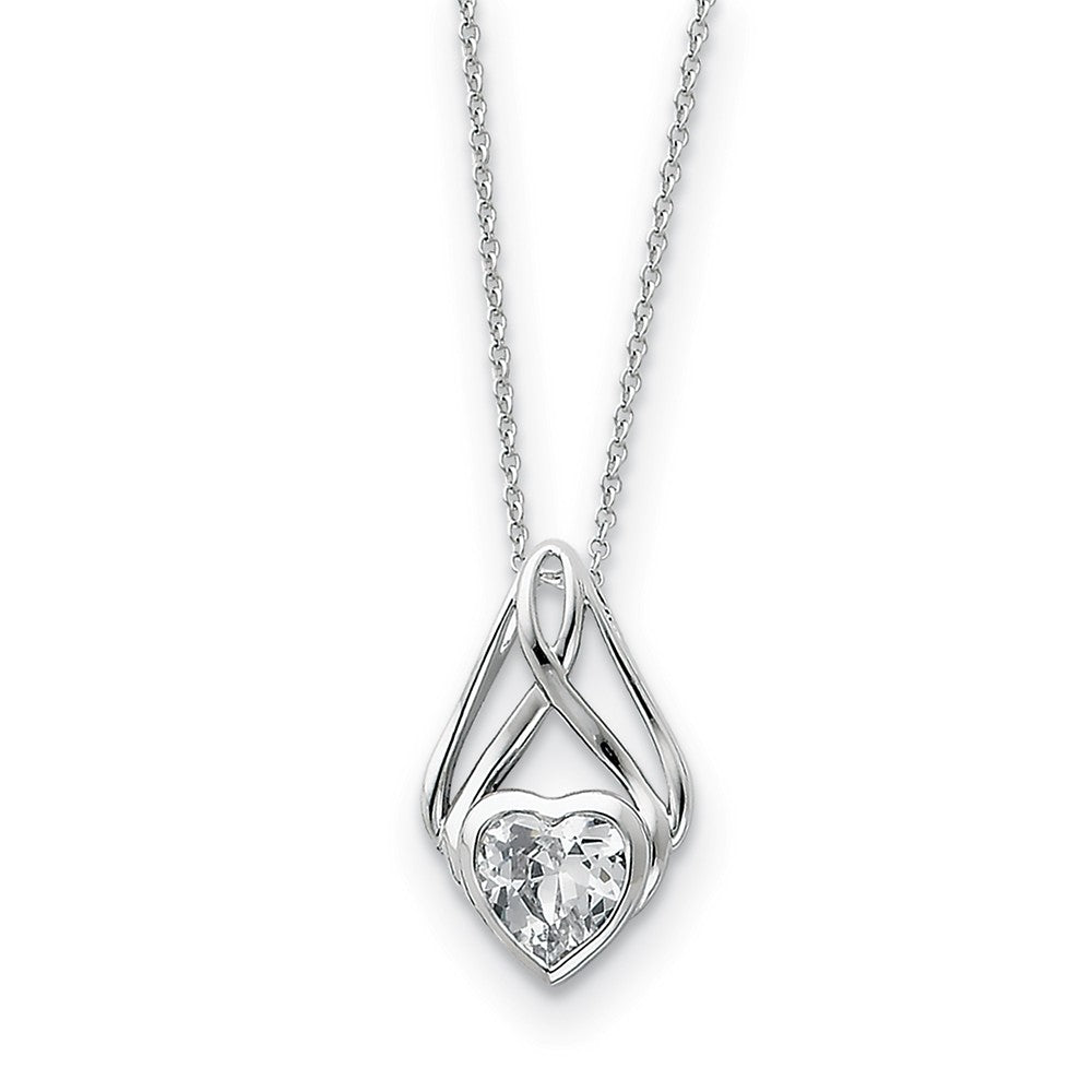 Rhodium Sterling Silver & CZ Wrapped Around My Heart Necklace, 18 Inch, Item N8687 by The Black Bow Jewelry Co.
