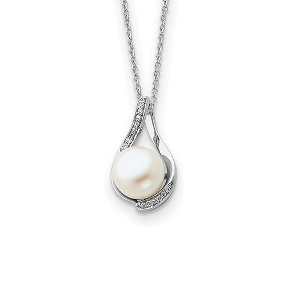 Embraced Forever Cultured Pearl Silver Necklace with Cubic Zirconia, Item N10371 by The Black Bow Jewelry Co.