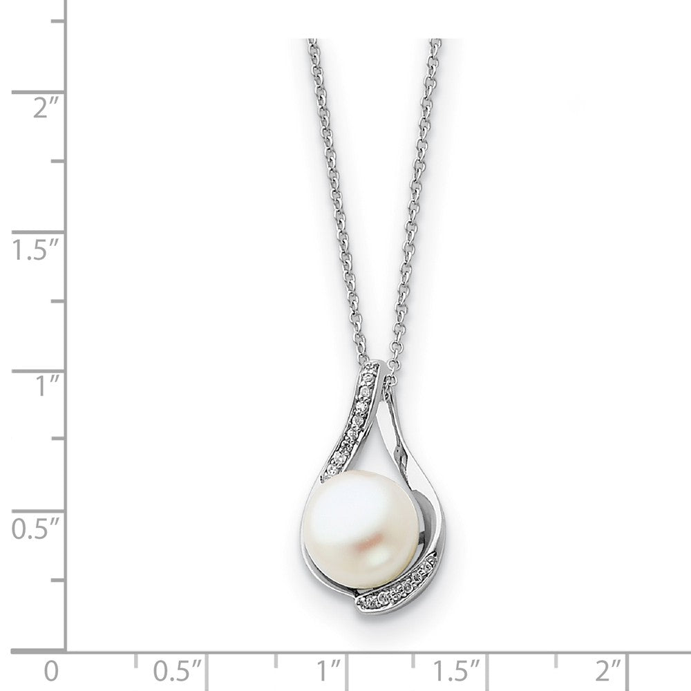 Alternate view of the Embraced Forever Cultured Pearl Silver Necklace with Cubic Zirconia by The Black Bow Jewelry Co.