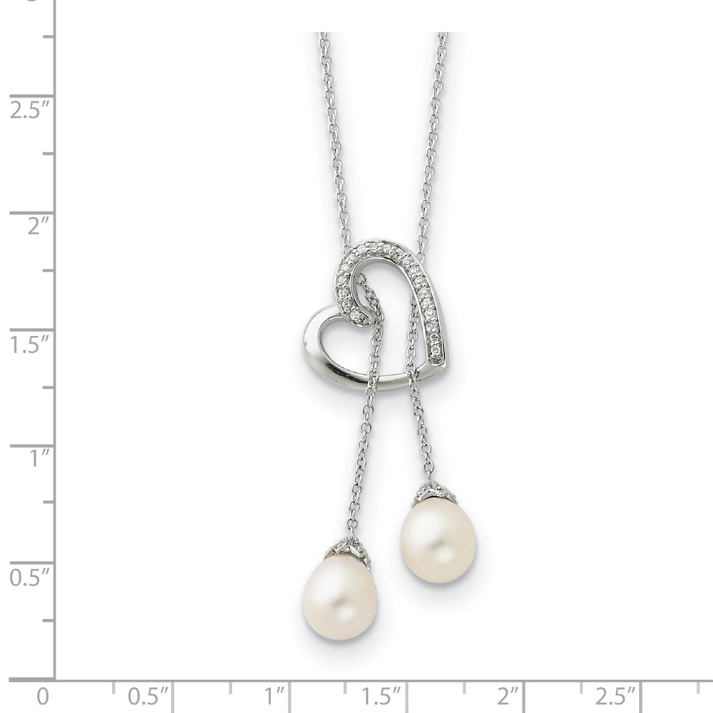 Alternate view of the Sterling Silver, FW Cultured Pearl & CZ Two Become One Lariat Necklace by The Black Bow Jewelry Co.