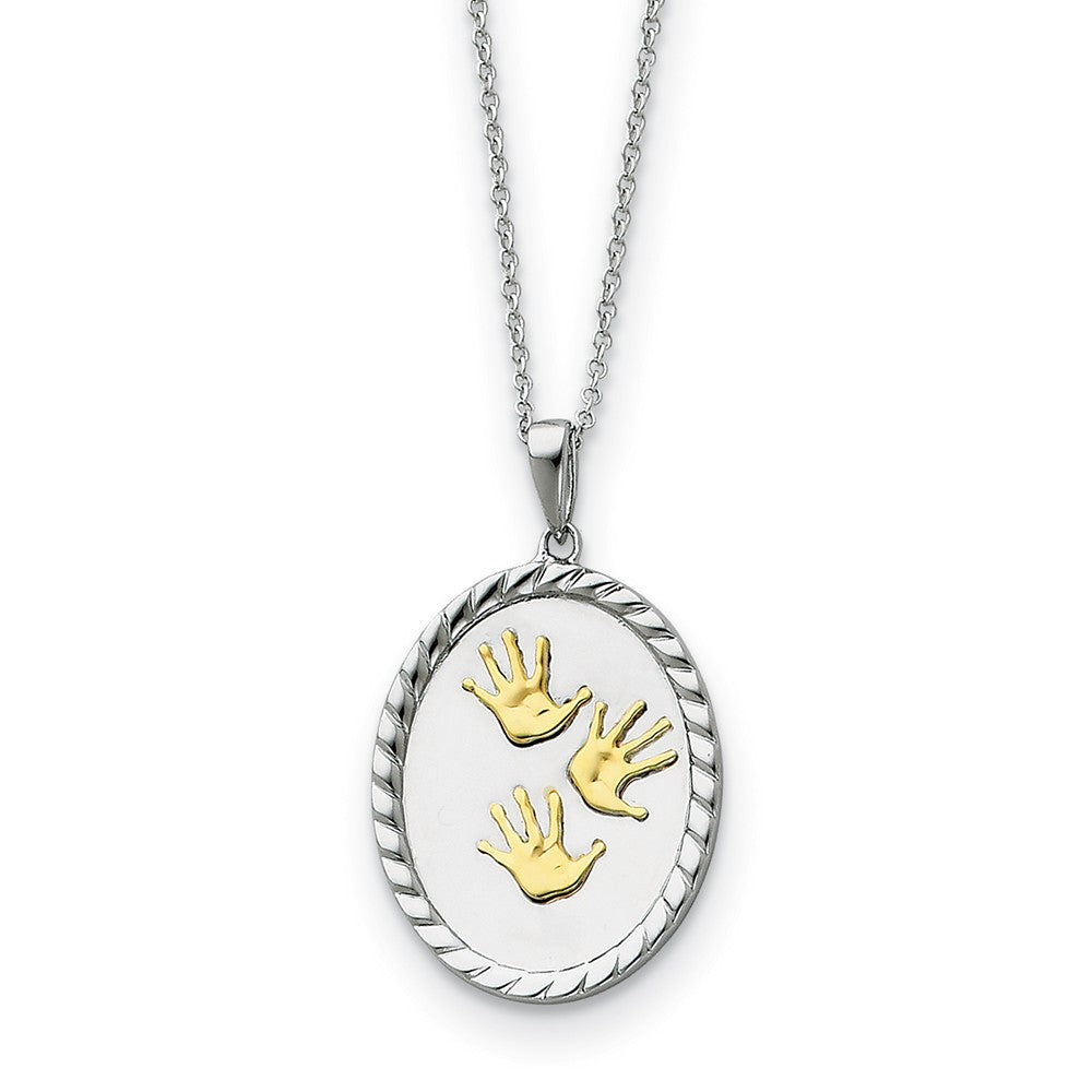 Rhodium & Gold Tone Plated Sterling Silver Hand Prints Necklace, 18 In, Item N8700 by The Black Bow Jewelry Co.