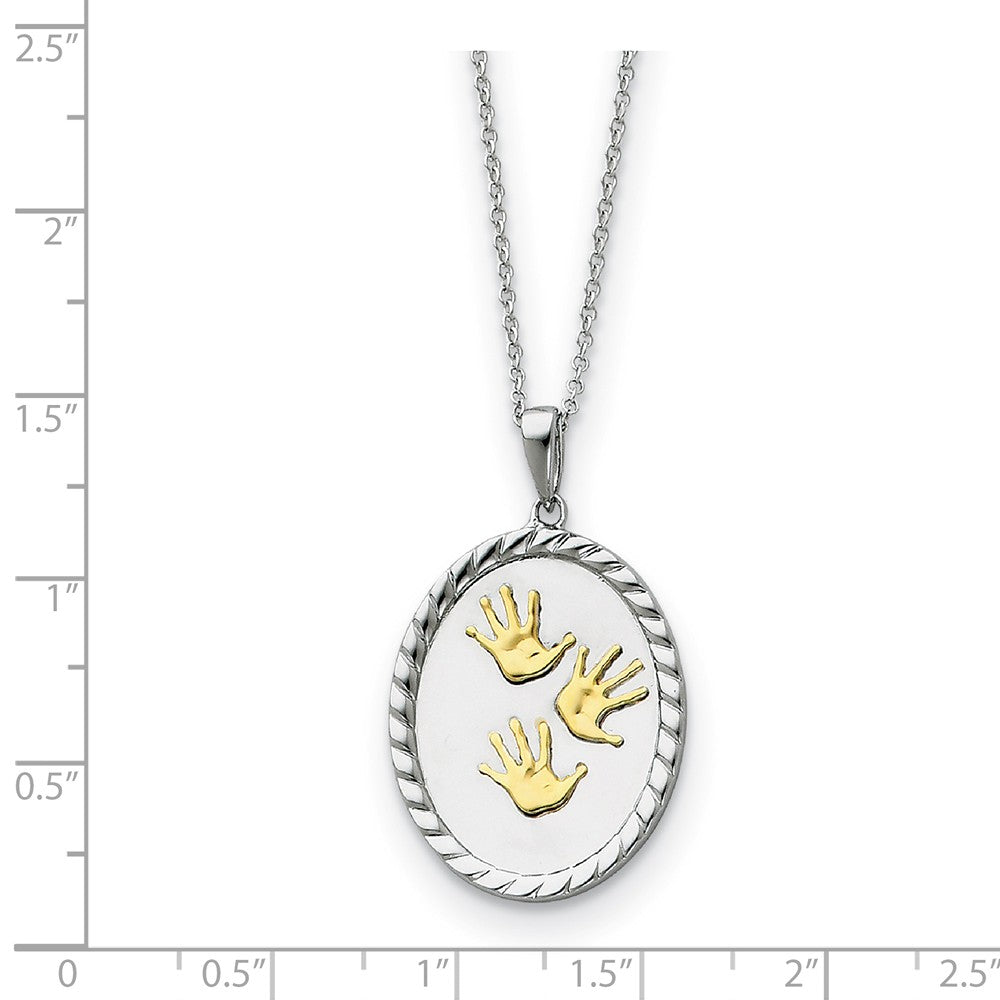 Alternate view of the Rhodium & Gold Tone Plated Sterling Silver Hand Prints Necklace, 18 In by The Black Bow Jewelry Co.