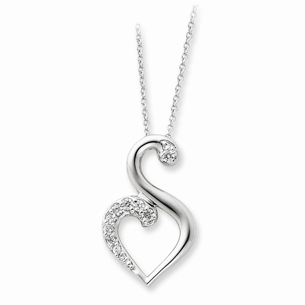 Sterling Silver & CZ Journey of Friendship Heart Necklace, 18 Inch, Item N8707 by The Black Bow Jewelry Co.
