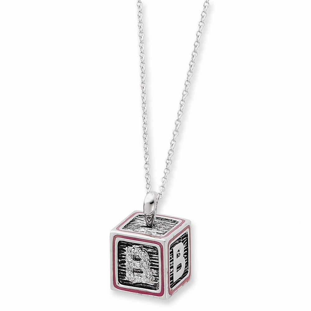 Rhodium Sterling Silver & Pink Enamel Family Building Block Necklace, Item N8709 by The Black Bow Jewelry Co.