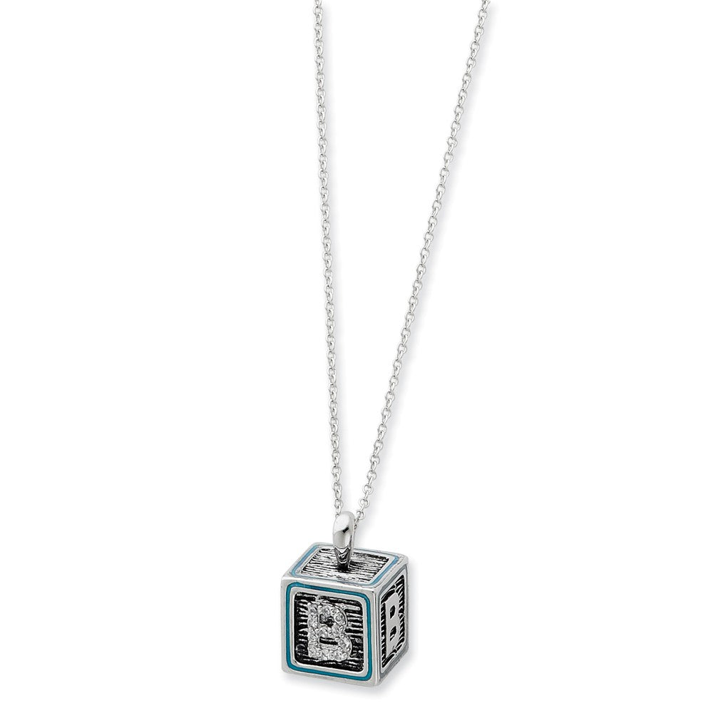 Rhodium Sterling Silver & Blue Enamel Family Building Block Necklace, Item N8710 by The Black Bow Jewelry Co.