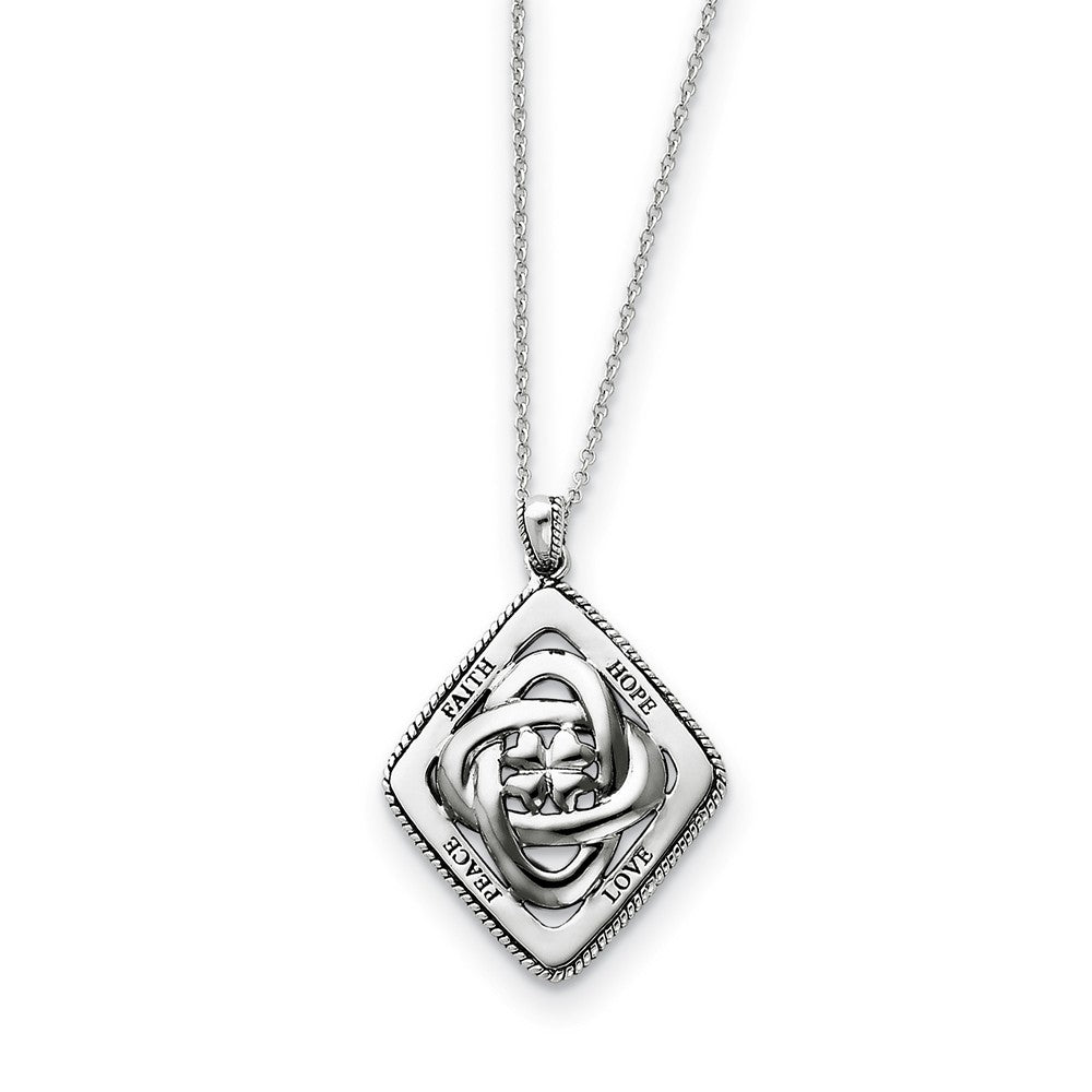 Rhodium Plated Sterling Silver Family Blessings Necklace, 18 Inch, Item N8712 by The Black Bow Jewelry Co.