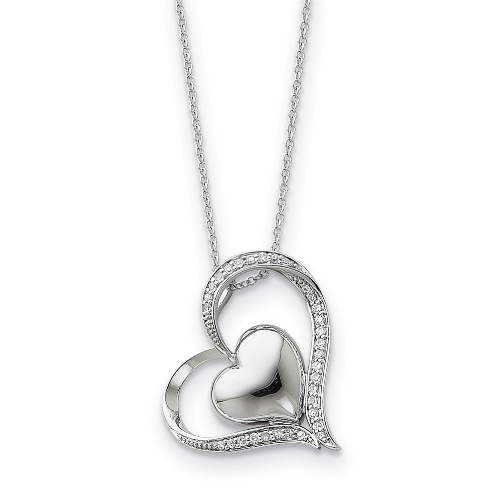Rhodium Plated Sterling Silver & CZ In My Heart Necklace, 18 Inch, Item N8714 by The Black Bow Jewelry Co.