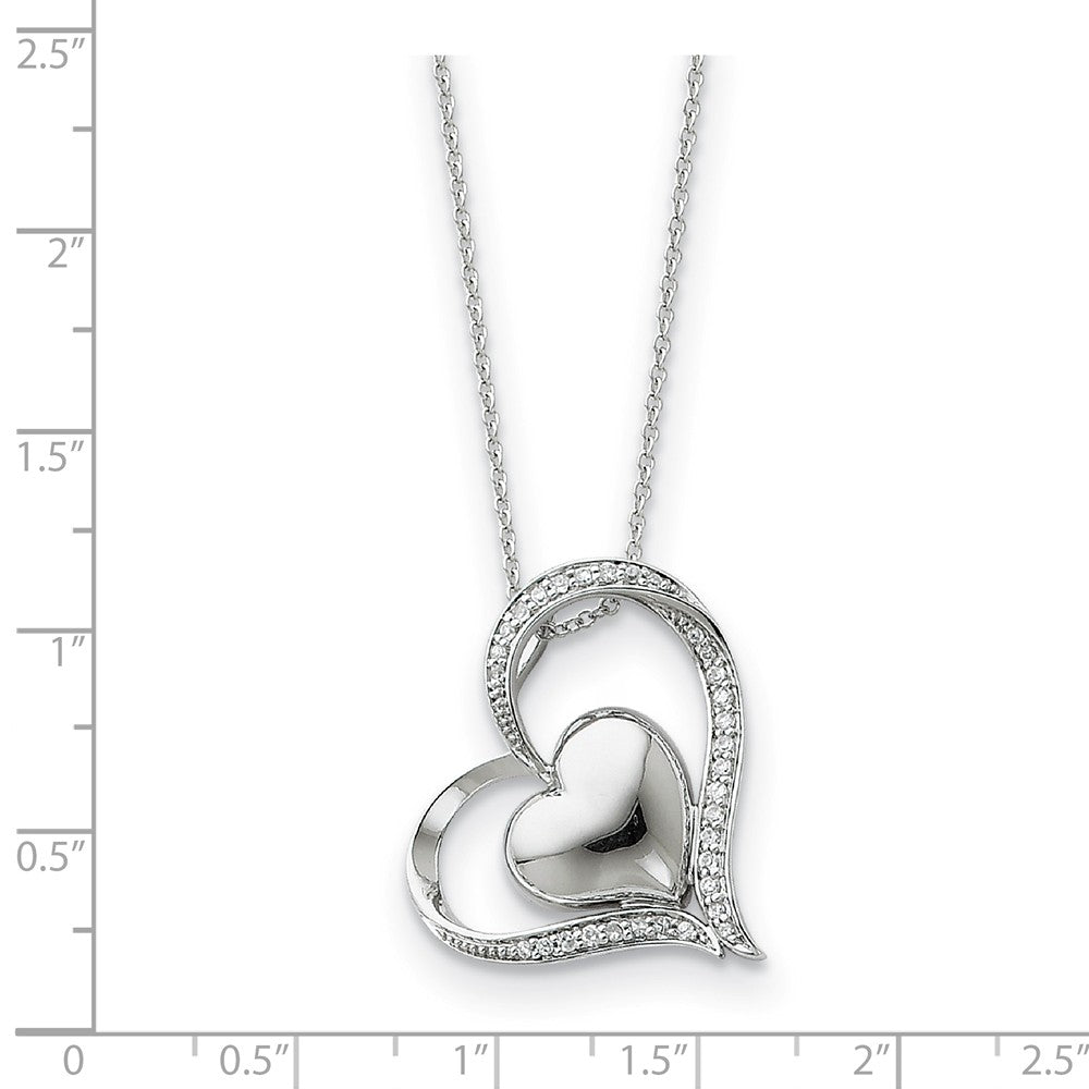 Alternate view of the Rhodium Plated Sterling Silver & CZ In My Heart Necklace, 18 Inch by The Black Bow Jewelry Co.