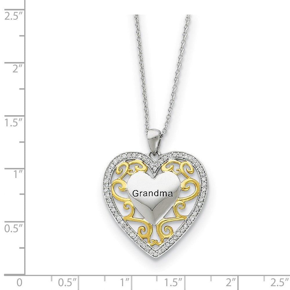Alternate view of the Rhodium & Gold Tone Plated Silver & CZ Grandma Heart Necklace, 18 Inch by The Black Bow Jewelry Co.