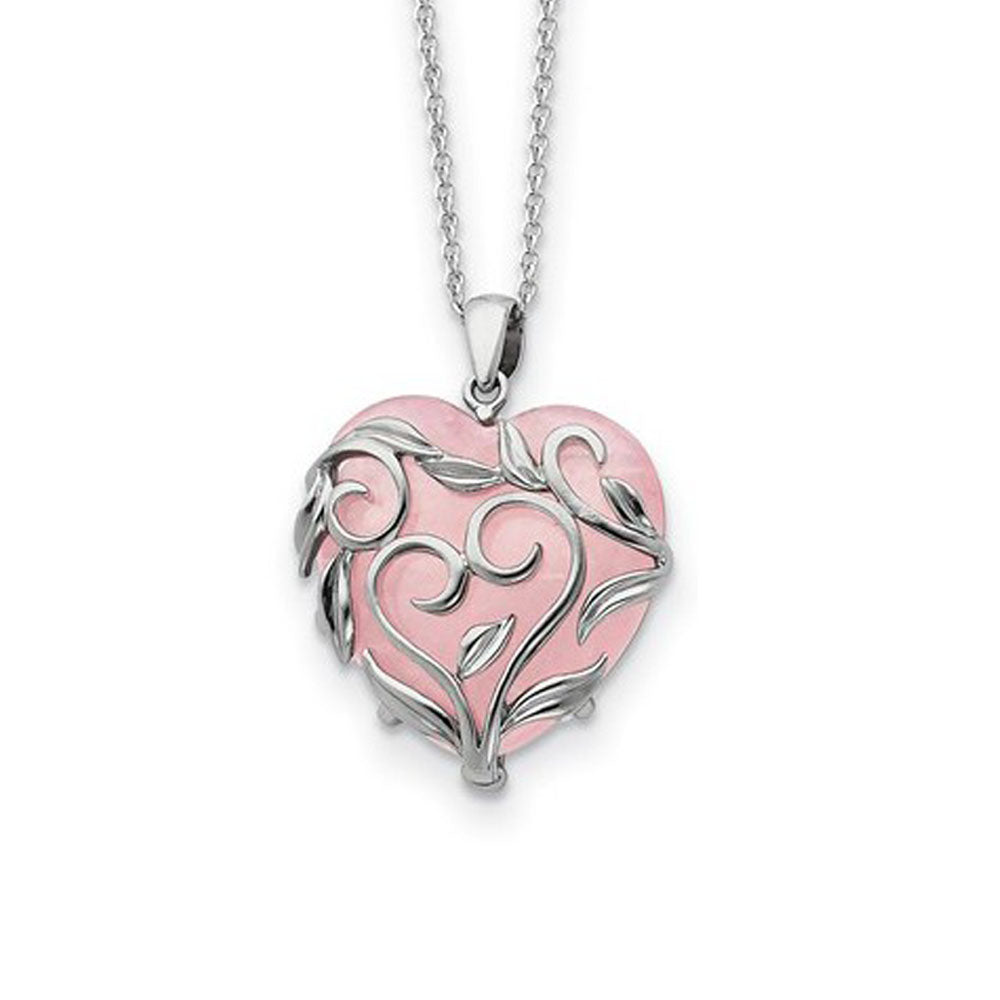 Rhodium Plated Sterling Silver & Rose Quartz Generous Heart Necklace, Item N8731 by The Black Bow Jewelry Co.