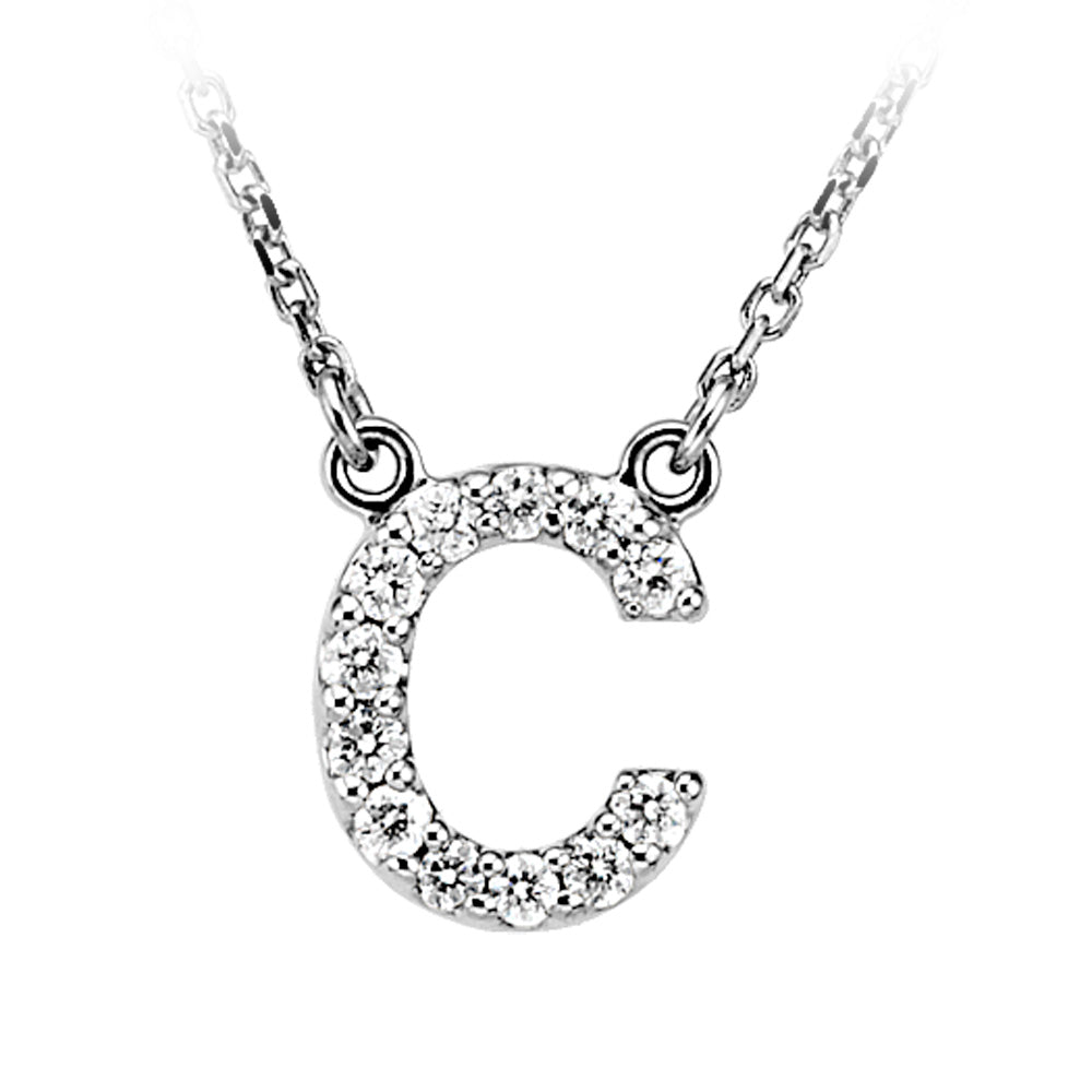 1/6 Cttw Diamond & 14k White Gold Block Initial Necklace, Letter C, Item N8891-C by The Black Bow Jewelry Co.