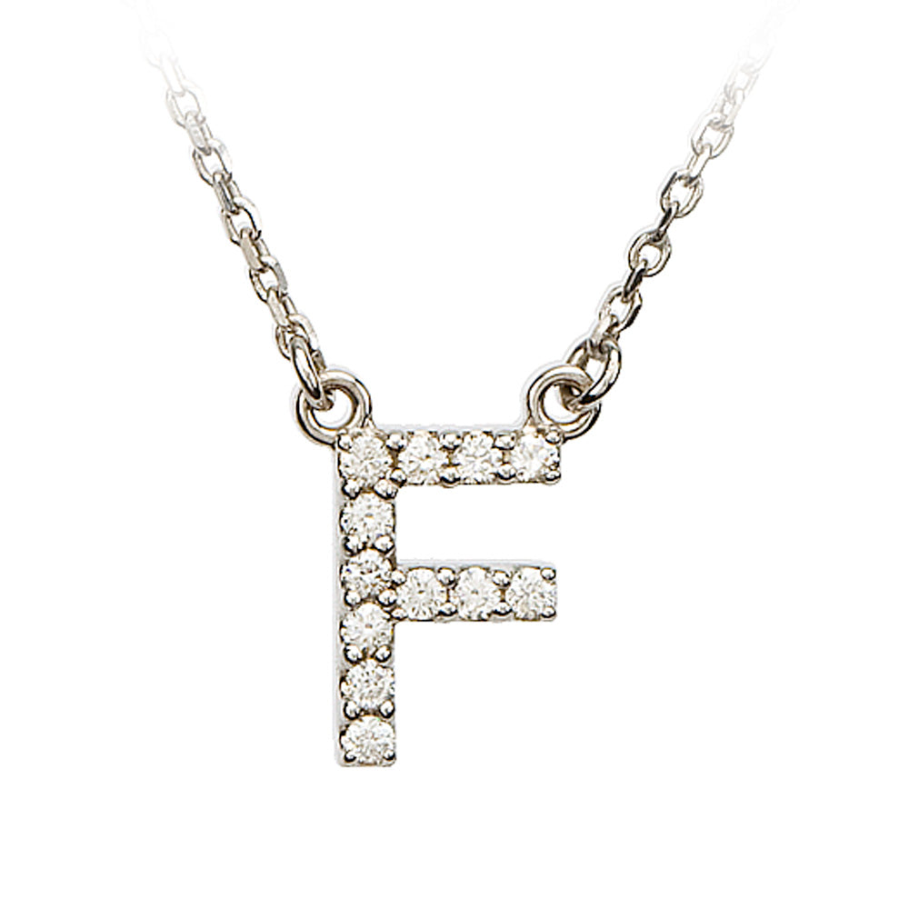 1/8 Cttw Diamond & 14k White Gold Block Initial Necklace, Letter F, Item N8891-F by The Black Bow Jewelry Co.