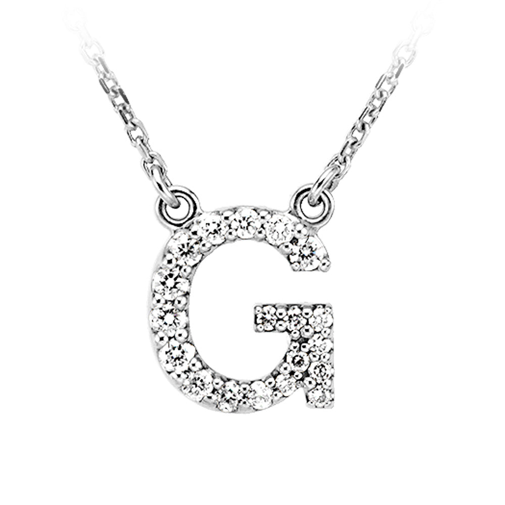 1/6 Cttw Diamond & 14k White Gold Block Initial Necklace, Letter G, Item N8891-G by The Black Bow Jewelry Co.