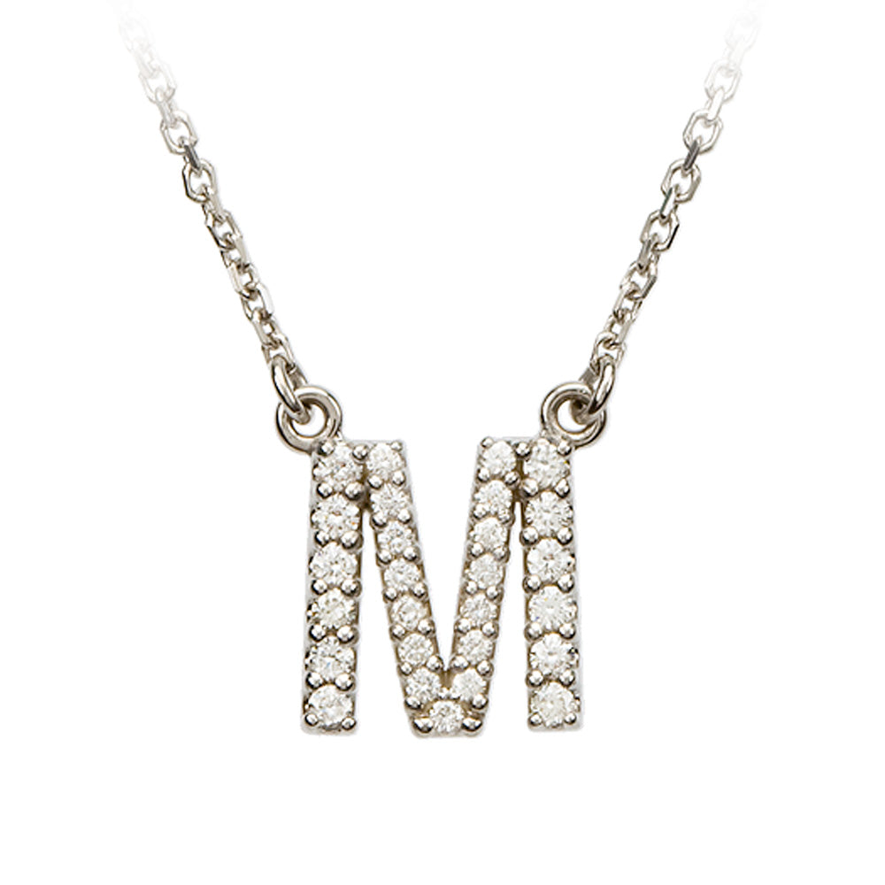 1/5 Cttw Diamond & 14k White Gold Block Initial Necklace, Letter M, Item N8891-M by The Black Bow Jewelry Co.