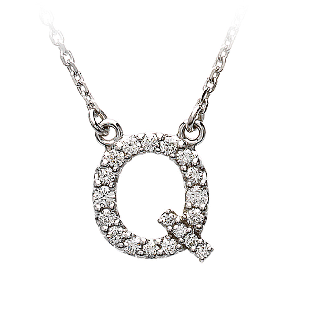 1/6 Cttw Diamond & 14k White Gold Block Initial Necklace, Letter Q, Item N8891-Q by The Black Bow Jewelry Co.