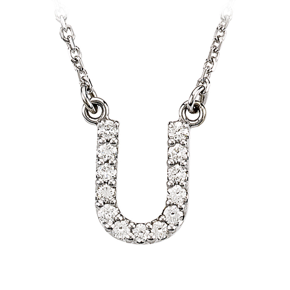 1/8 Cttw Diamond & 14k White Gold Block Initial Necklace, Letter U, Item N8891-U by The Black Bow Jewelry Co.