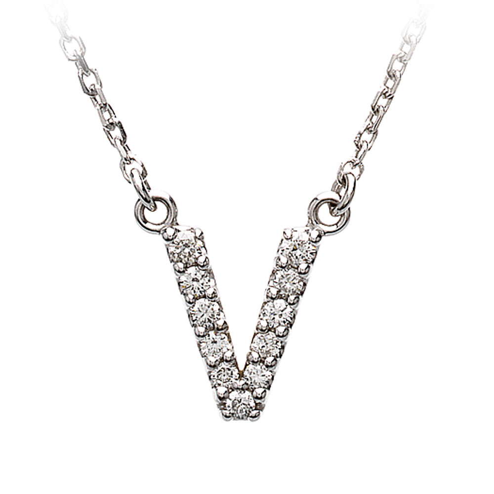 1/8 Cttw Diamond & 14k White Gold Block Initial Necklace, Letter V, Item N8891-V by The Black Bow Jewelry Co.