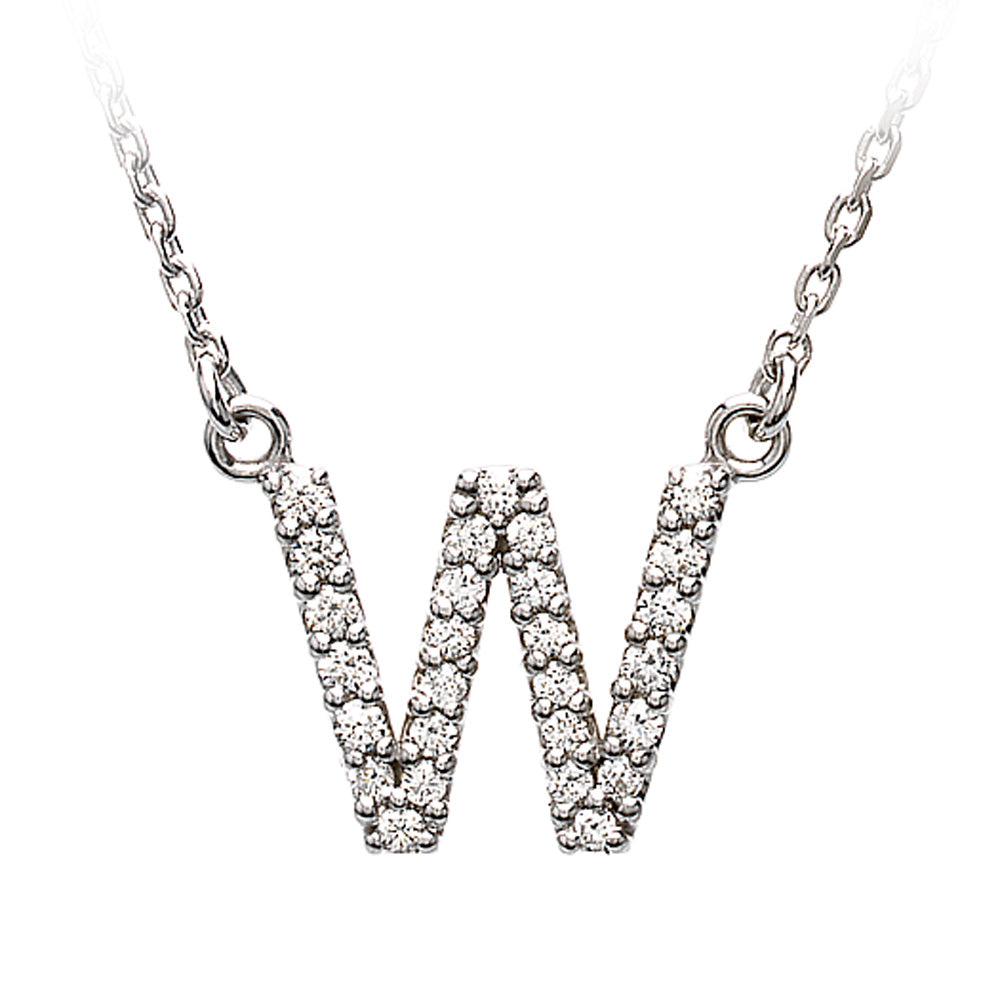 1/6 Cttw Diamond & 14k White Gold Block Initial Necklace, Letter W, Item N8891-W by The Black Bow Jewelry Co.