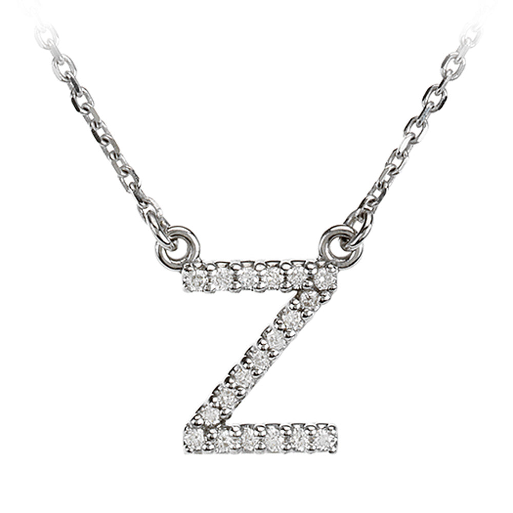 1/10 Cttw Diamond & 14k White Gold Block Initial Necklace, Letter Z, Item N8891-Z by The Black Bow Jewelry Co.