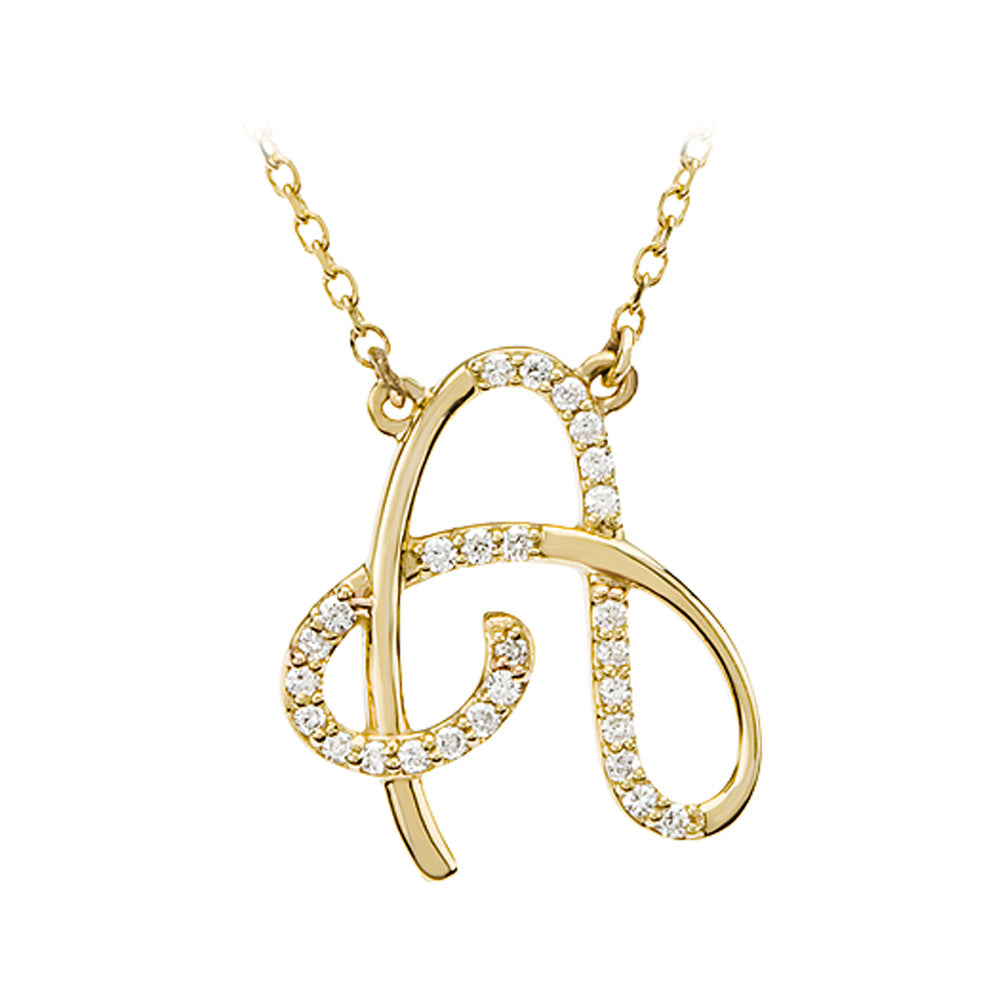 1/8 Ctw Diamond 14k Yellow Gold Medium Script Initial A Necklace, 17in, Item N8892-A by The Black Bow Jewelry Co.