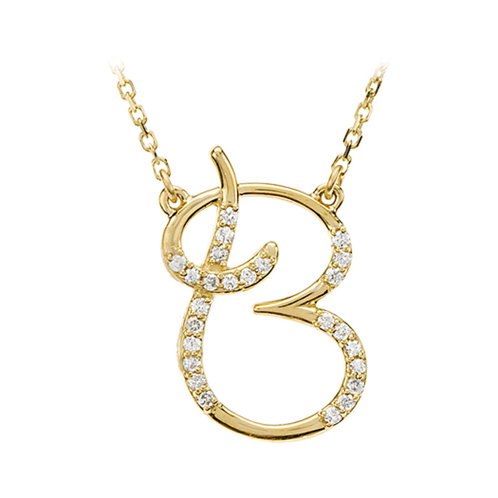 1/8 Ct Diamond 14k Yellow Gold Medium Script Initial B Necklace, 17in, Item N8892-B by The Black Bow Jewelry Co.