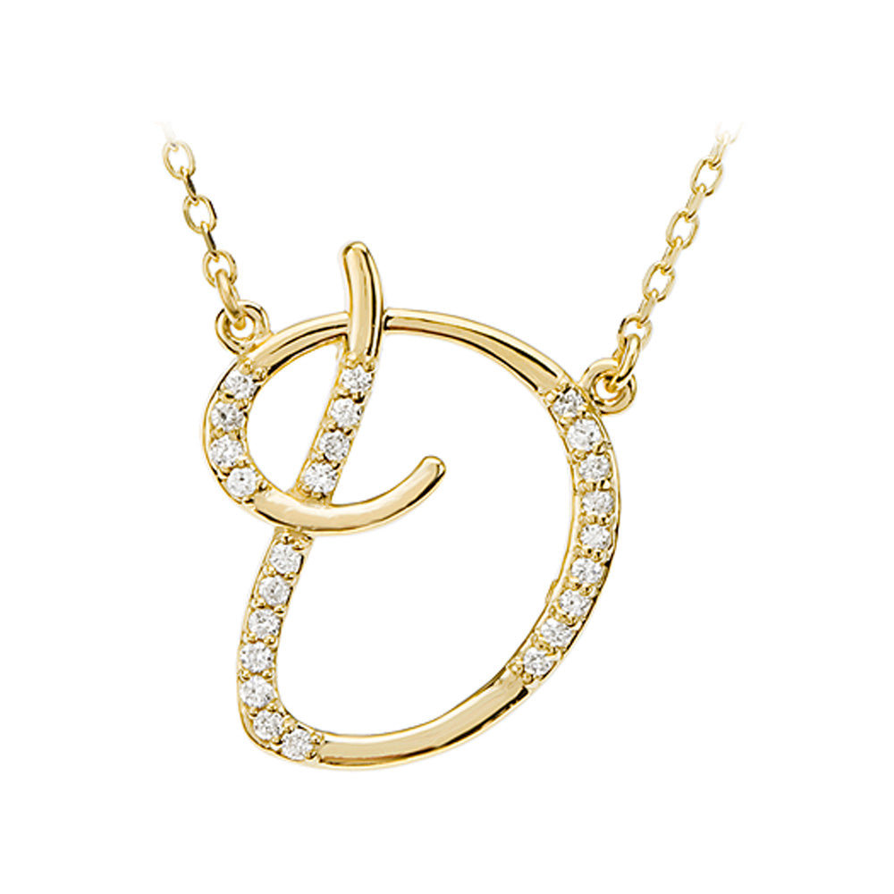 1/8 Ct Diamond 14k Yellow Gold Medium Script Initial D Necklace, 17in, Item N8892-D by The Black Bow Jewelry Co.