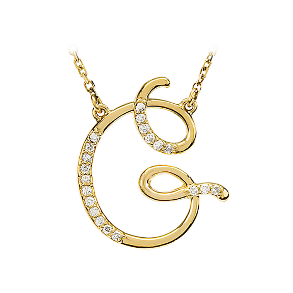 1/10 Ctw Diamond 14k Yellow Gold Medium Script Initial G Necklace 17in, Item N8892-G by The Black Bow Jewelry Co.