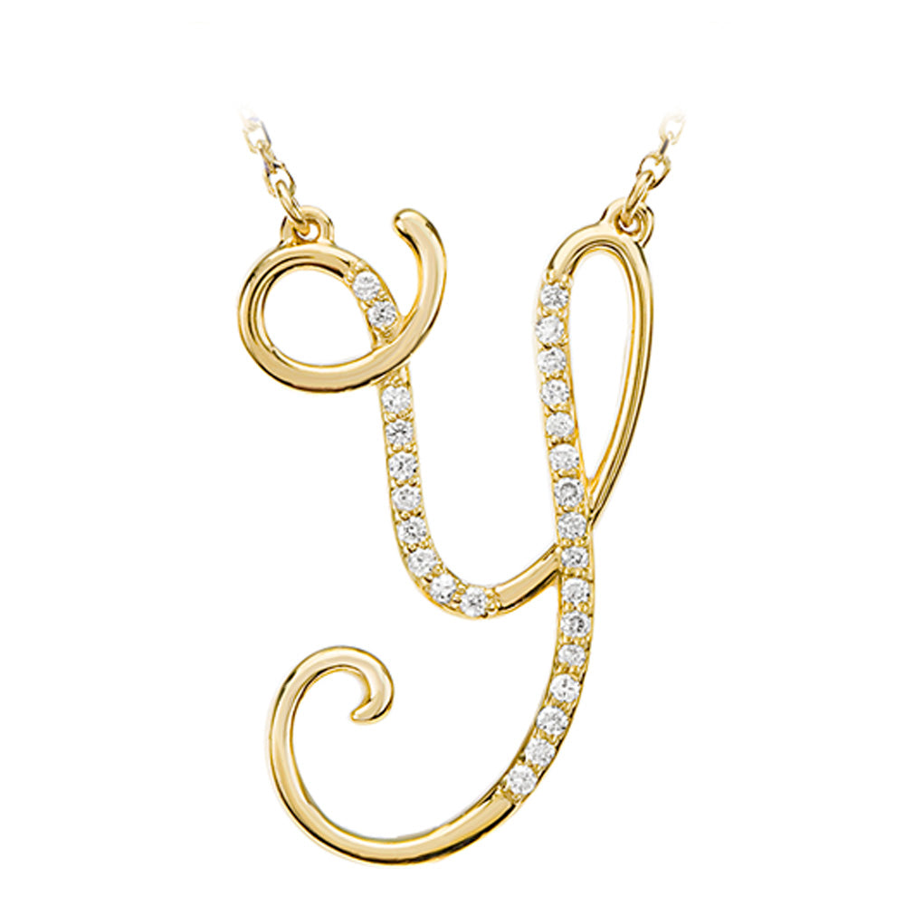 1/8 Ctw Diamond 14k Yellow Gold Medium Script Initial Y Necklace, 17in, Item N8892-Y by The Black Bow Jewelry Co.