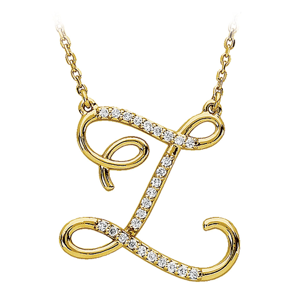 1/8 Ctw Diamond 14k Yellow Gold Medium Script Initial Z Necklace, 17in, Item N8892-Z by The Black Bow Jewelry Co.