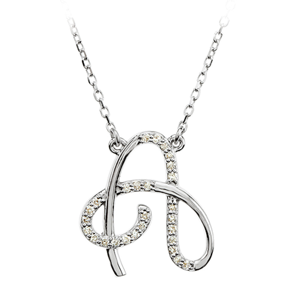 1/8 Ctw Diamond Sterling Silver Medium Script Initial A Necklace, 16in, Item N8893-A by The Black Bow Jewelry Co.