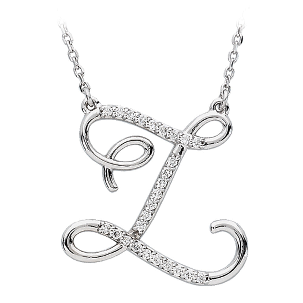 1/8 Ctw Diamond Sterling Silver Medium Script Initial Z Necklace, 16in, Item N8893-Z by The Black Bow Jewelry Co.