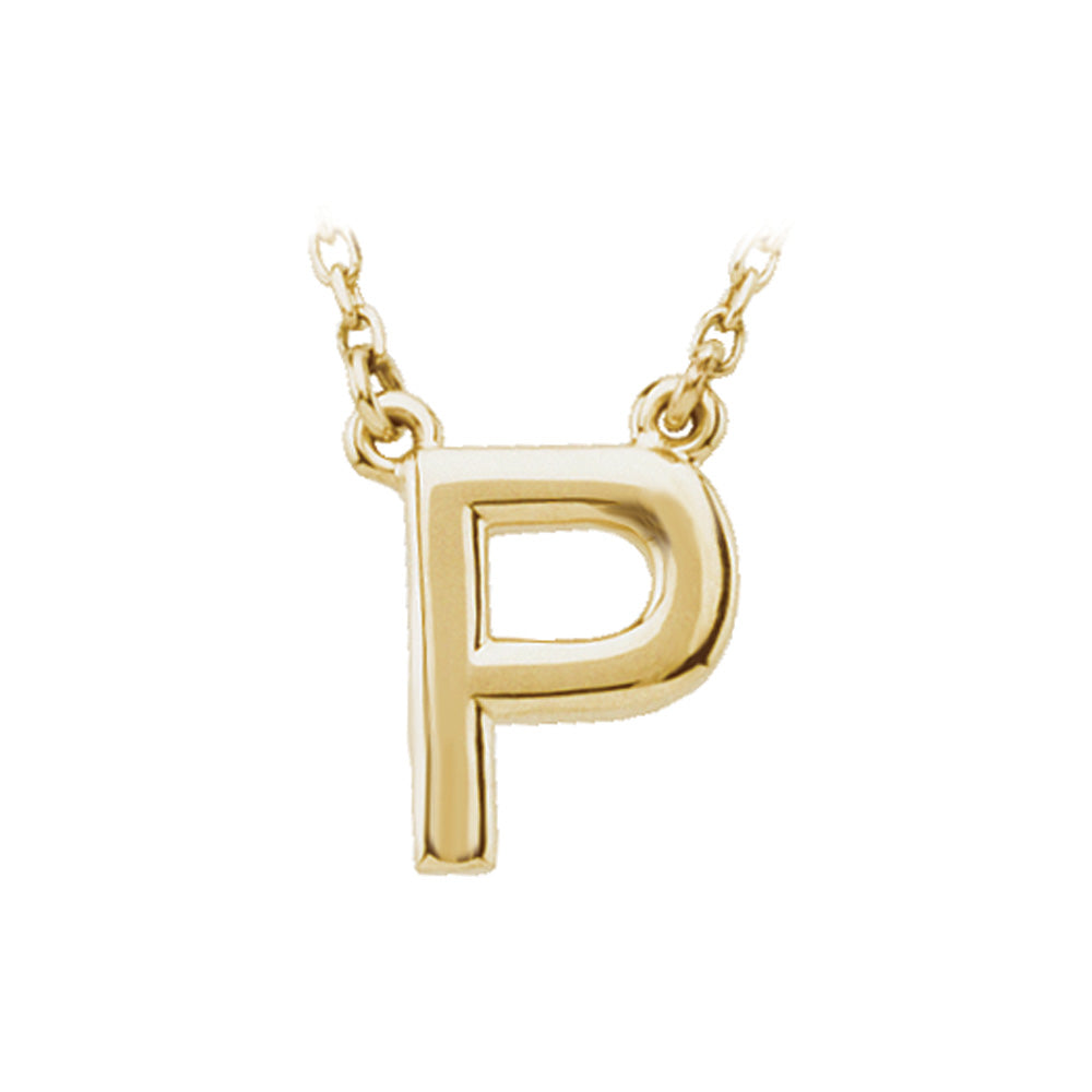14K Yellow Gold, Kendall Collection, Block Initial P Necklace, 16 Inch, Item N8894-P by The Black Bow Jewelry Co.