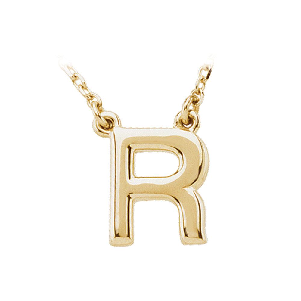 14K Yellow Gold, Kendall Collection, Block Initial R Necklace, 16 Inch, Item N8894-R by The Black Bow Jewelry Co.