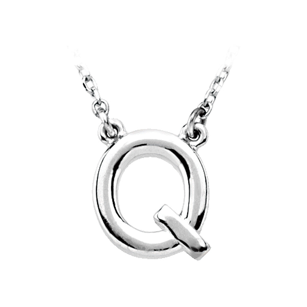 Sterling Silver, Kendall Collection, Block Initial Q Necklace, 16 Inch, Item N8895-Q by The Black Bow Jewelry Co.