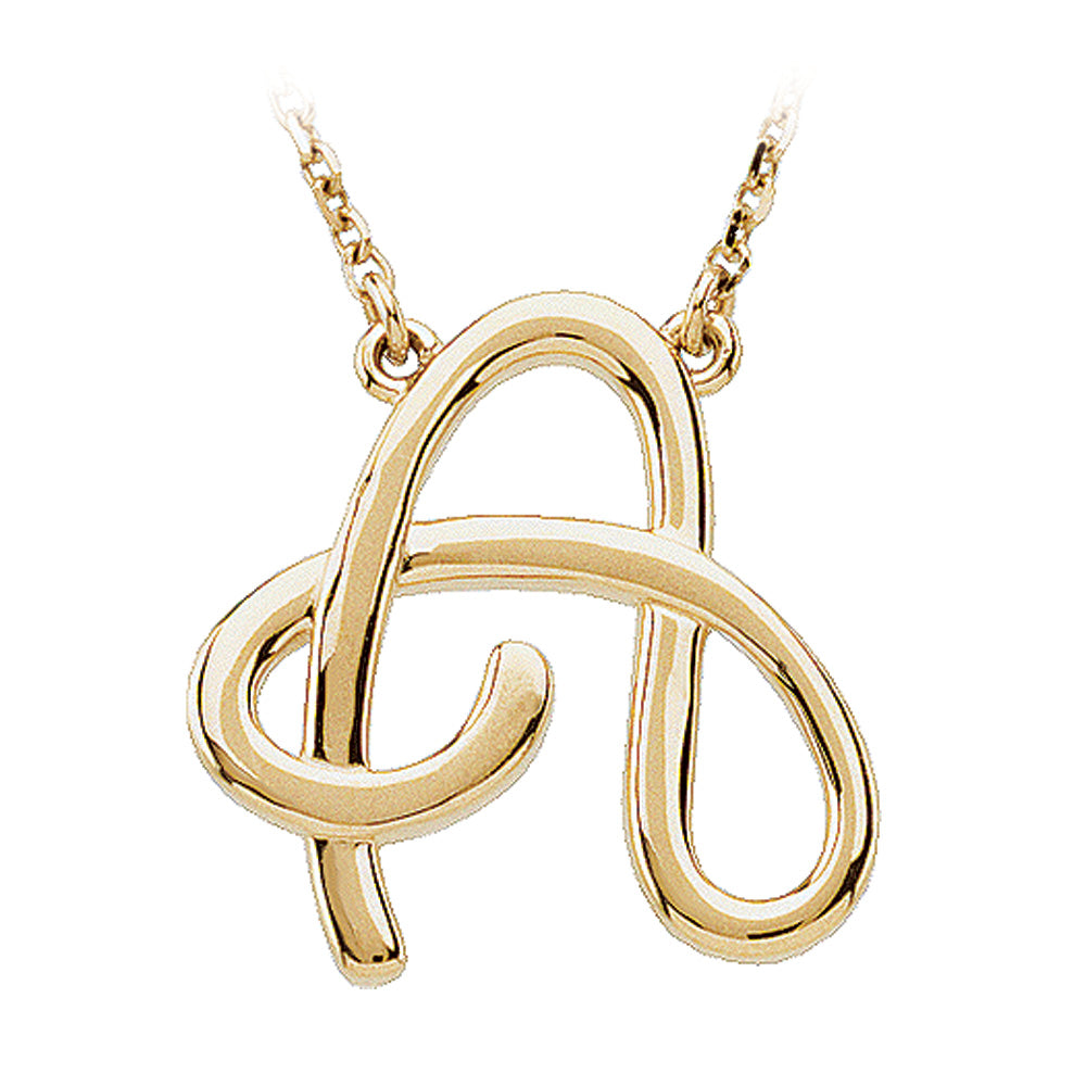 14k Yellow Gold, Olivia Collection, Medium Script Initial A Necklace, Item N8896-A by The Black Bow Jewelry Co.