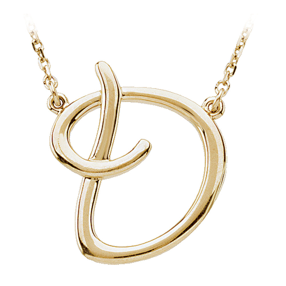 14k Yellow Gold, Olivia Collection, Medium Script Initial D Necklace, Item N8896-D by The Black Bow Jewelry Co.
