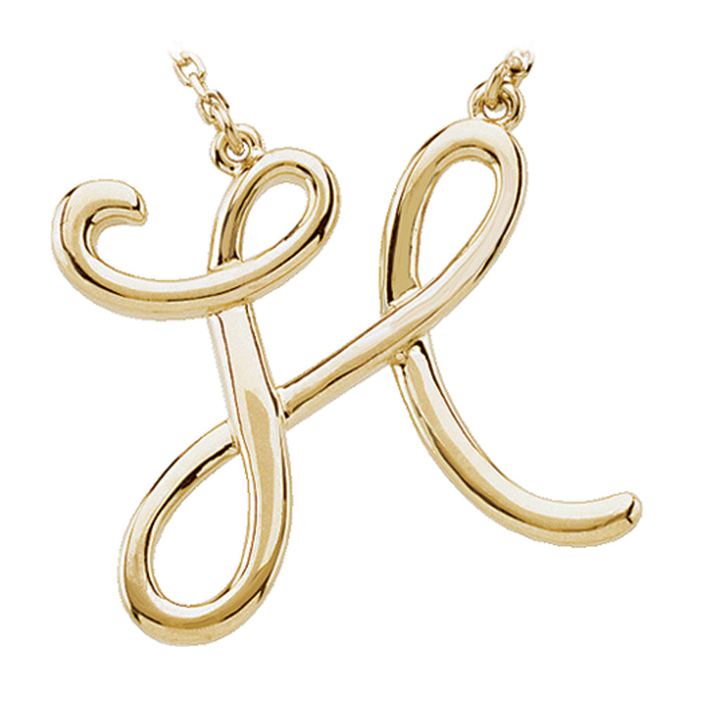 14k Yellow Gold, Olivia Collection, Medium Script Initial H Necklace, Item N8896-H by The Black Bow Jewelry Co.