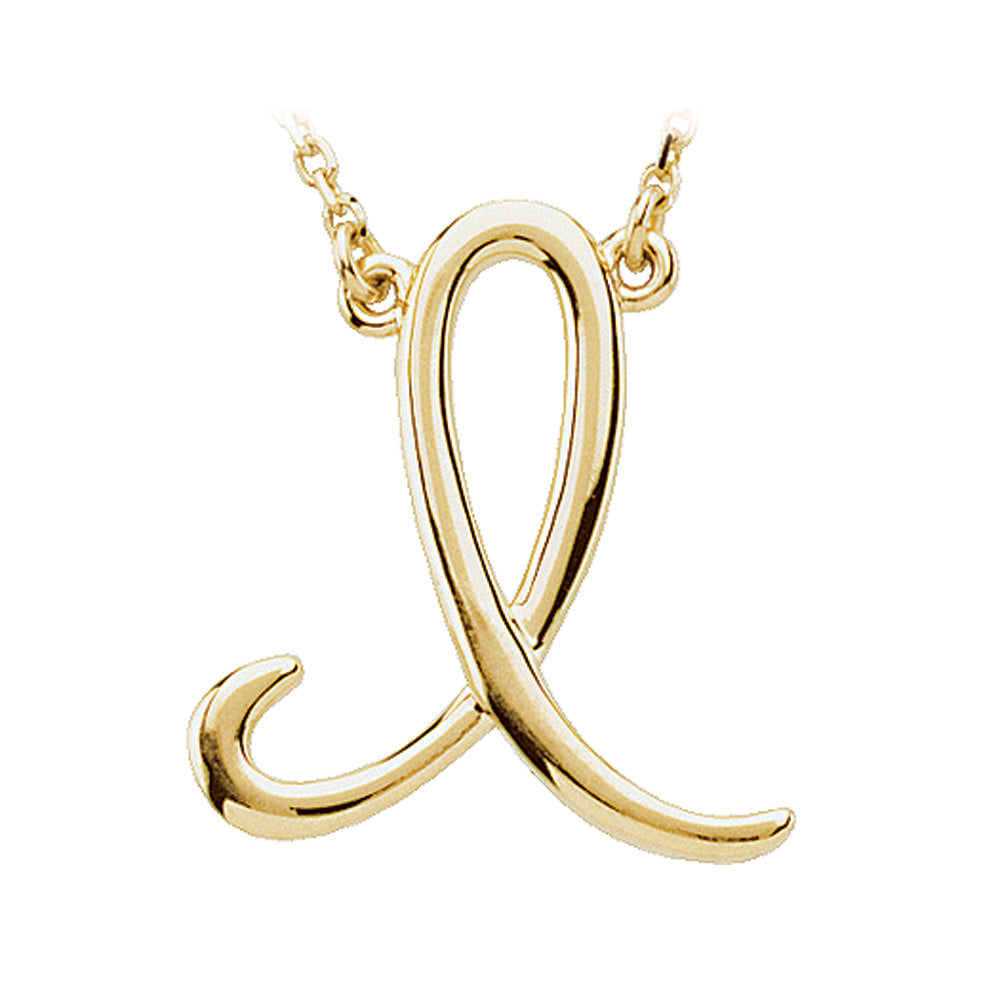 14k Yellow Gold, Olivia Collection, Medium Script Initial I Necklace, Item N8896-I by The Black Bow Jewelry Co.
