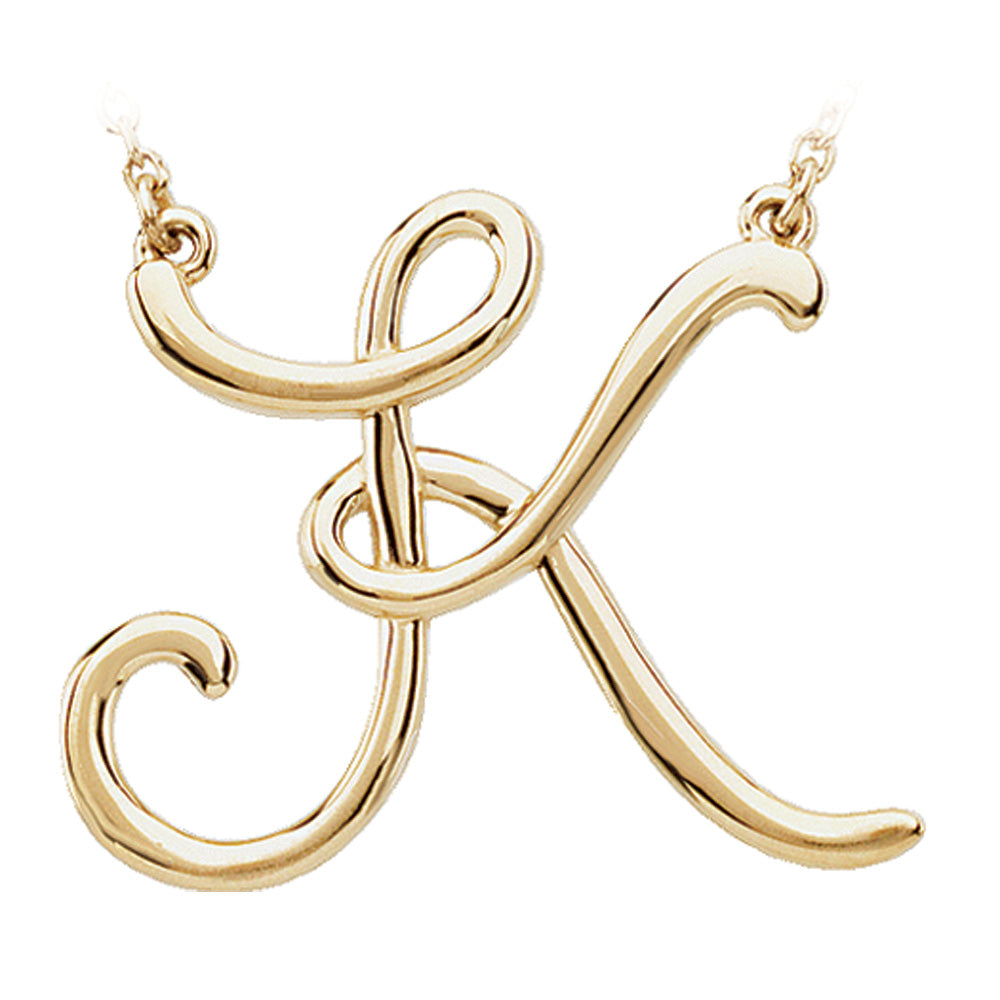 14k Yellow Gold, Olivia Collection, Medium Script Initial K Necklace, Item N8896-K by The Black Bow Jewelry Co.