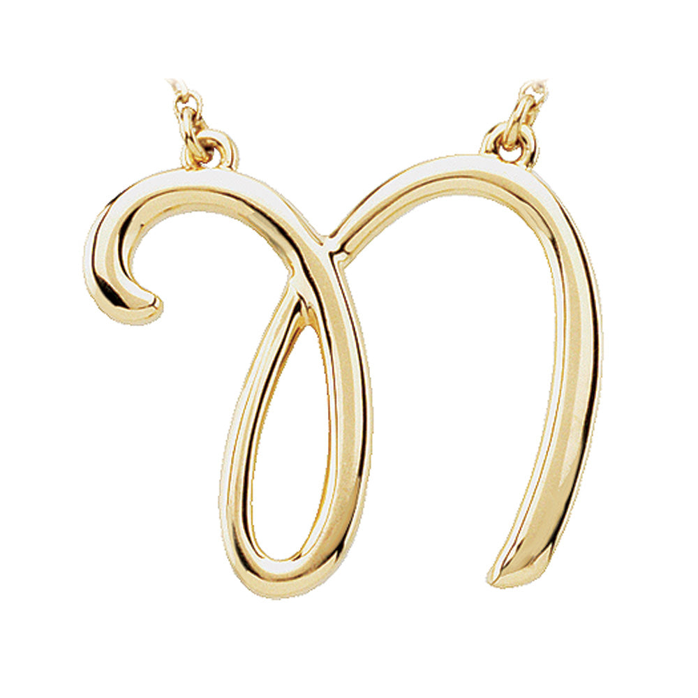14k Yellow Gold, Olivia Collection, Medium Script Initial N Necklace, Item N8896-N by The Black Bow Jewelry Co.