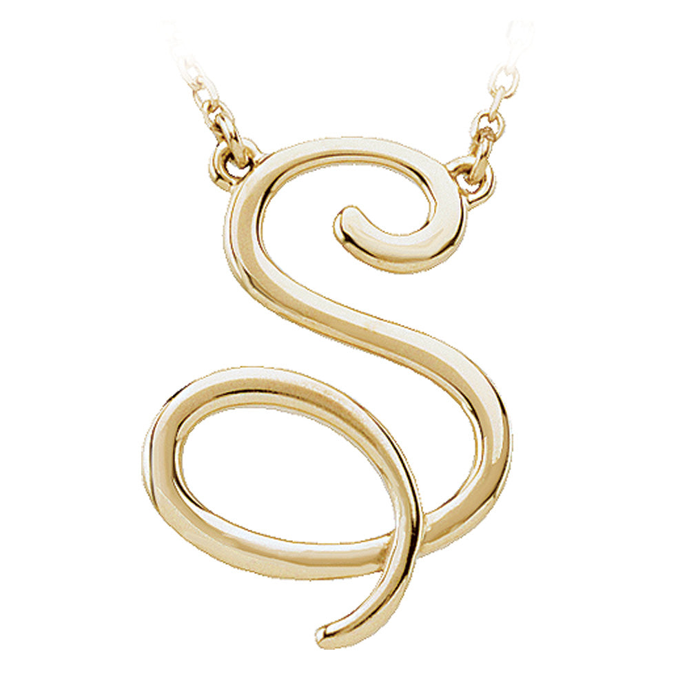 14k Yellow Gold, Olivia Collection, Medium Script Initial S Necklace, Item N8896-S by The Black Bow Jewelry Co.