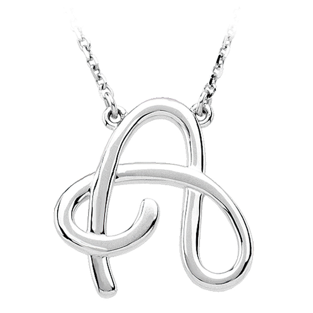 Sterling Silver, Olivia Collection, Medium Script Initial A Necklace, Item N8897-A by The Black Bow Jewelry Co.