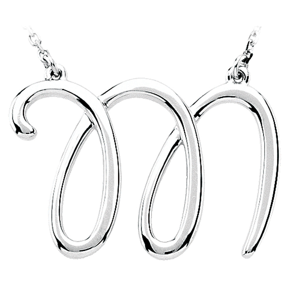 Sterling Silver, Olivia Collection, Medium Script Initial M Necklace, Item N8897-M by The Black Bow Jewelry Co.
