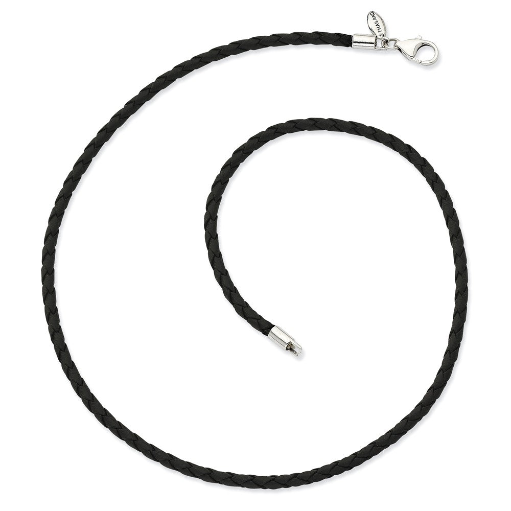 Black Braided Leather Cord & Sterling Silver Clasp Necklace, 17 Inch, Item N8898-17 by The Black Bow Jewelry Co.