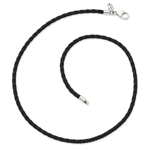 Black Braided Leather Rope Cord Chain Necklace – Stainless Steel – Boys Girls Gift
