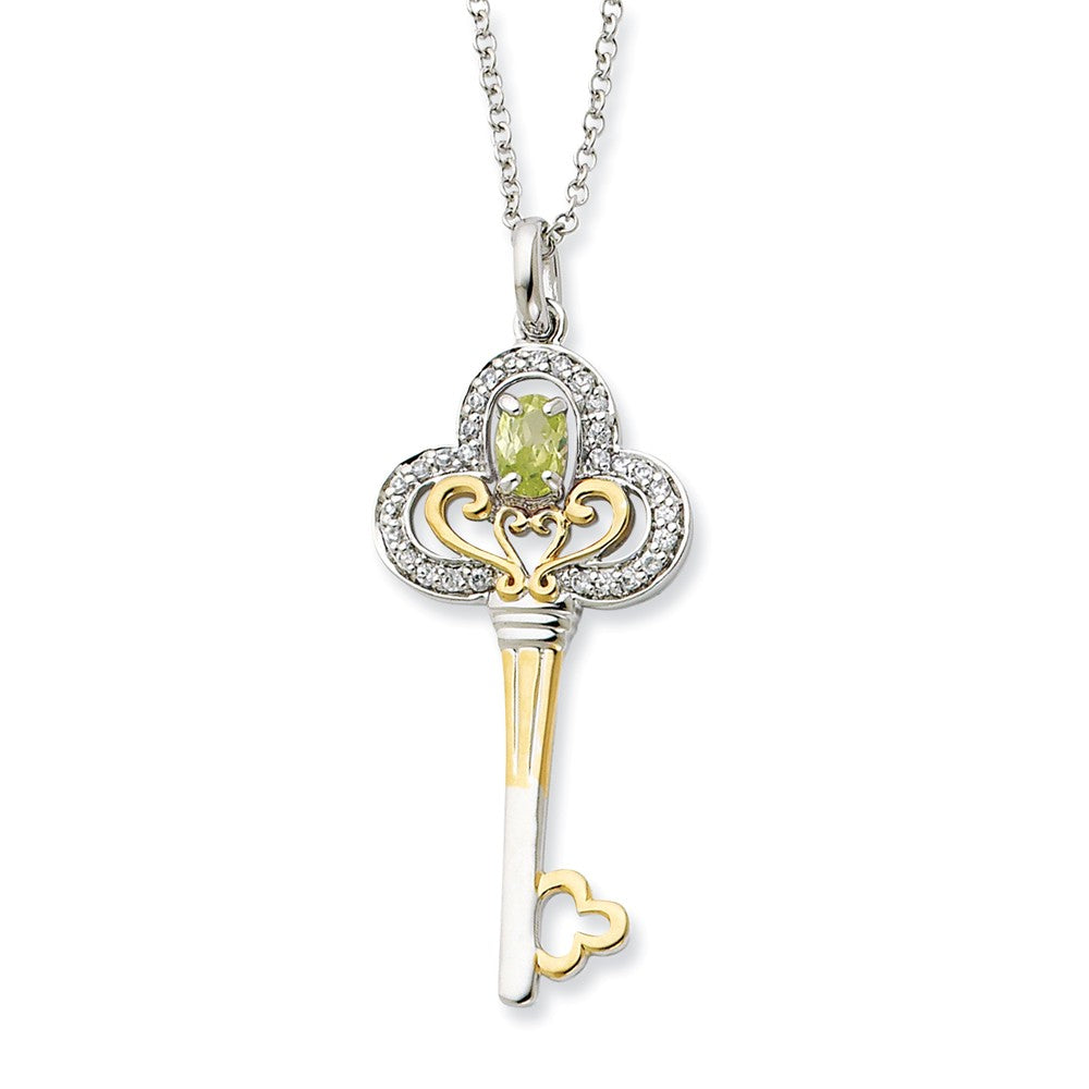 Rhodium & Gold Tone Plated Sterling Silver Aug CZ Birthstone Necklace, Item N8923 by The Black Bow Jewelry Co.