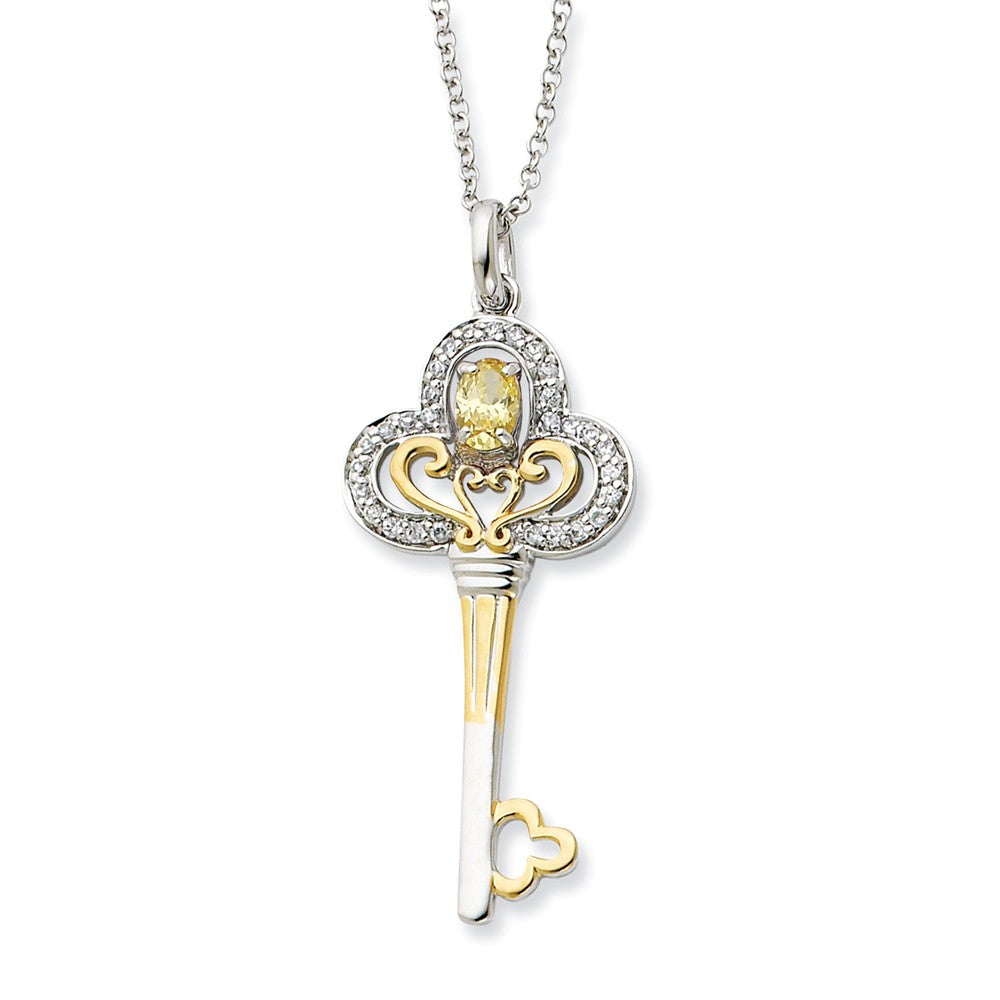 Rhodium & Gold Tone Plated Sterling Silver Nov CZ Birthstone Necklace, Item N8926 by The Black Bow Jewelry Co.