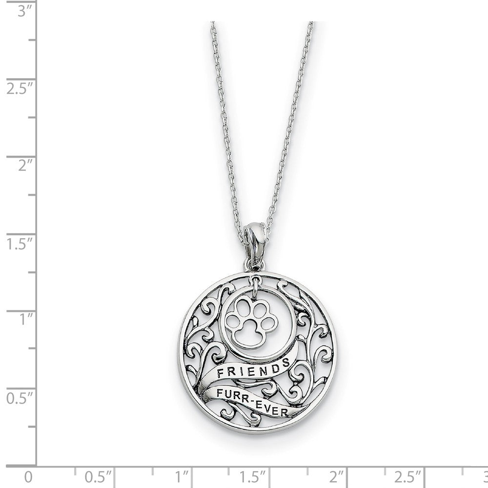 Alternate view of the Rhodium Plated Sterling Silver Animal Friends, Paw Print Necklace by The Black Bow Jewelry Co.