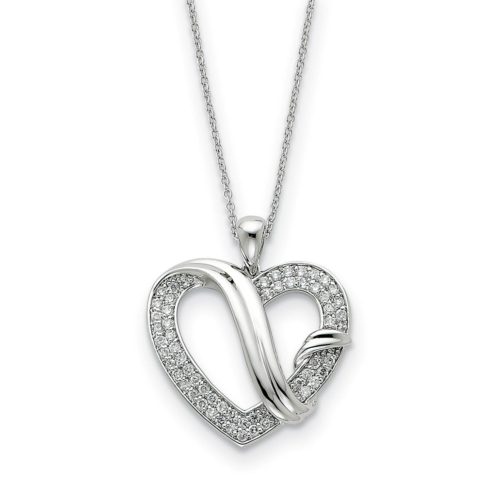 Rhodium Plated Sterling Silver & CZ, Forever Grateful Heart Necklace, Item N8936 by The Black Bow Jewelry Co.